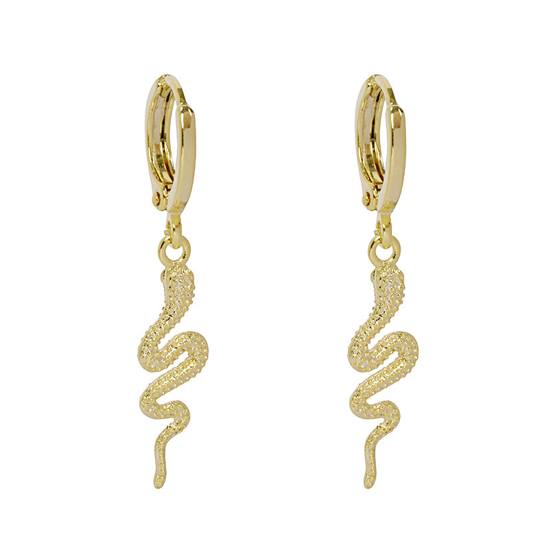 Gold snake-shaped hoop with dangle earrings